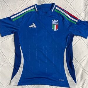 ITALIA FIGC Adidas Kids Blue and White Soccer Jersey